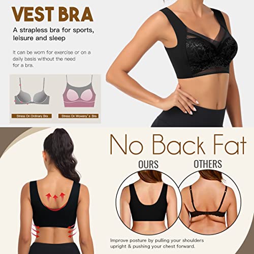 Image of WOWENY Seamless Lace Bras for Women Wirefree Comfortable Mesh Padded Soft Back Smoothing Bra