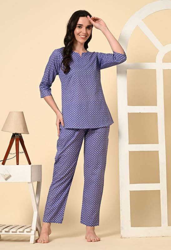 Image of Ichaa Women's Cotton Printed Night Wear Top and Bottom Night Suit Set