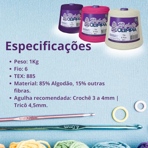 Barbante 1 Kg Fio 6 Olimpia Linha Crochê Diversas Cores Rolo (CRU)