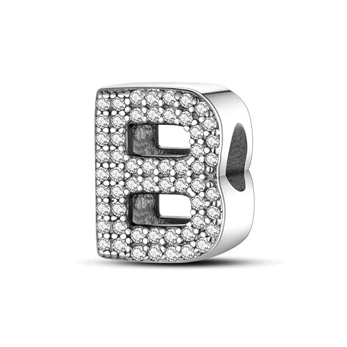 Image of A-Z Alphabet Letter Name Initial Tag Personalised Monogram Surname Birthday Charm Bead Pendant 925 Sterling Silver Compatible With Pandora Charm Moments Bracelet (B)