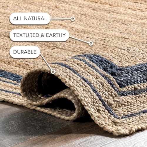Image of Handwoven 2x6 feet Jute Rectangular Rug, Natural Fibers, Braided Reversible Carpet for Stylish Bedroom Living Room Dining Room Kids Room (2x6 feet, Black & Beige)