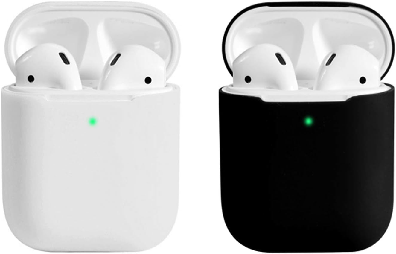 Coffea AirPods Case, 0.8mm Ultra Thin Soft Cover Skin Silicone Case for Apple AirPods 2 & 1 [Front LED Visible] (White+Black)