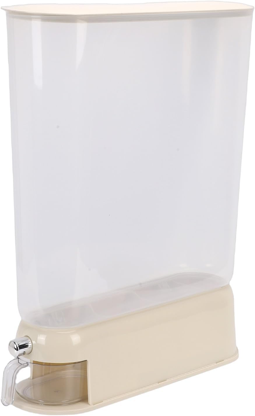 Pssopp Rice Dispenser with Cup, PP PET 22Lbs Airtight Clear Dry Food Kitchen Countertop Storage for Grain Cereal (Cream White)