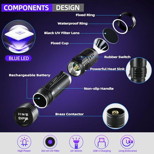DARKBEAM Taschenlampe UV Lampe 365nm - Mini & leistungsstarke LED Ultraviolett Schwarzlicht Taschenlampen - Wiederaufladbare UV Lampe für AC-Leck, Harzaushärtung, Handheld Tierurindetektor