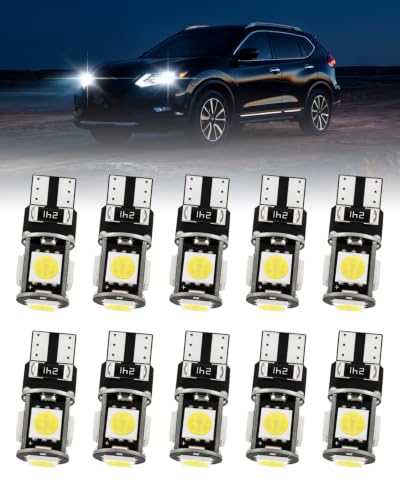 Klarlight 194 LED Bulb 6500K White, Super Bright T10 168 2825 W5W 501 CANBUS Error Free Wedge Replacement Bulbs, Upgrade Kit for Car Interior Dome Map Door Trunk License Plate Side Lights, 10 Pack