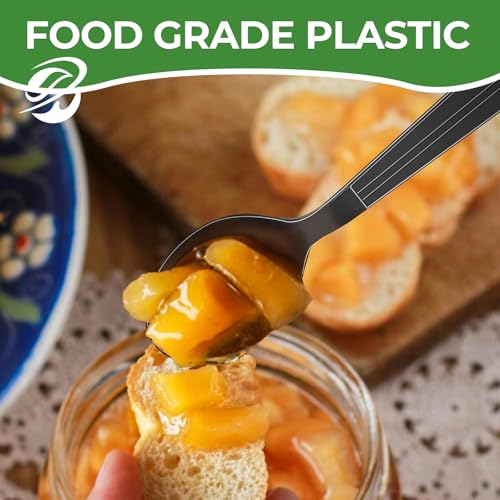 1000 Count Plastic Spoons Heavy Duty Disposable Spoons Black Extra Heavyweight Plastic Spoons Bulk Cutlery for Parties, Family Gatheringsicnic by biocean - Image 3