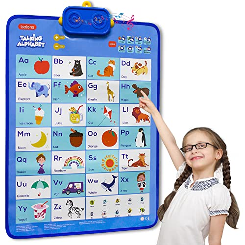 Electronic Interactive Alphabet Wall Chart, Preschool ABC Learning Toys for Toddlers, Talking ABC & 123 & Music& Learning Poster, Speech Therapy Toys for 2-5 Kids Birthday Gift for 2 Years Boys Girls