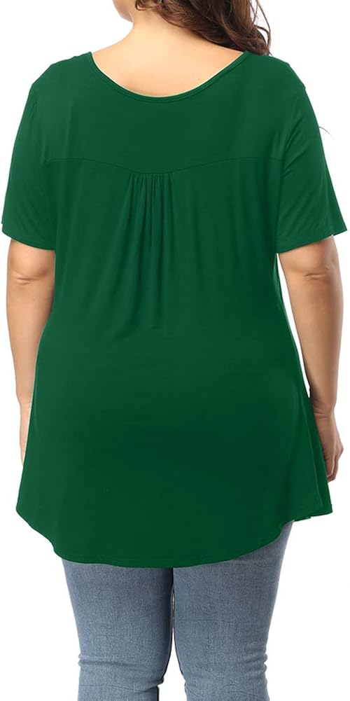 ALLEGRACE Women's Plus Size Henley V Neck Button Up Tunic Tops Casual Short Sleeve Ruffle Blouse Shirts