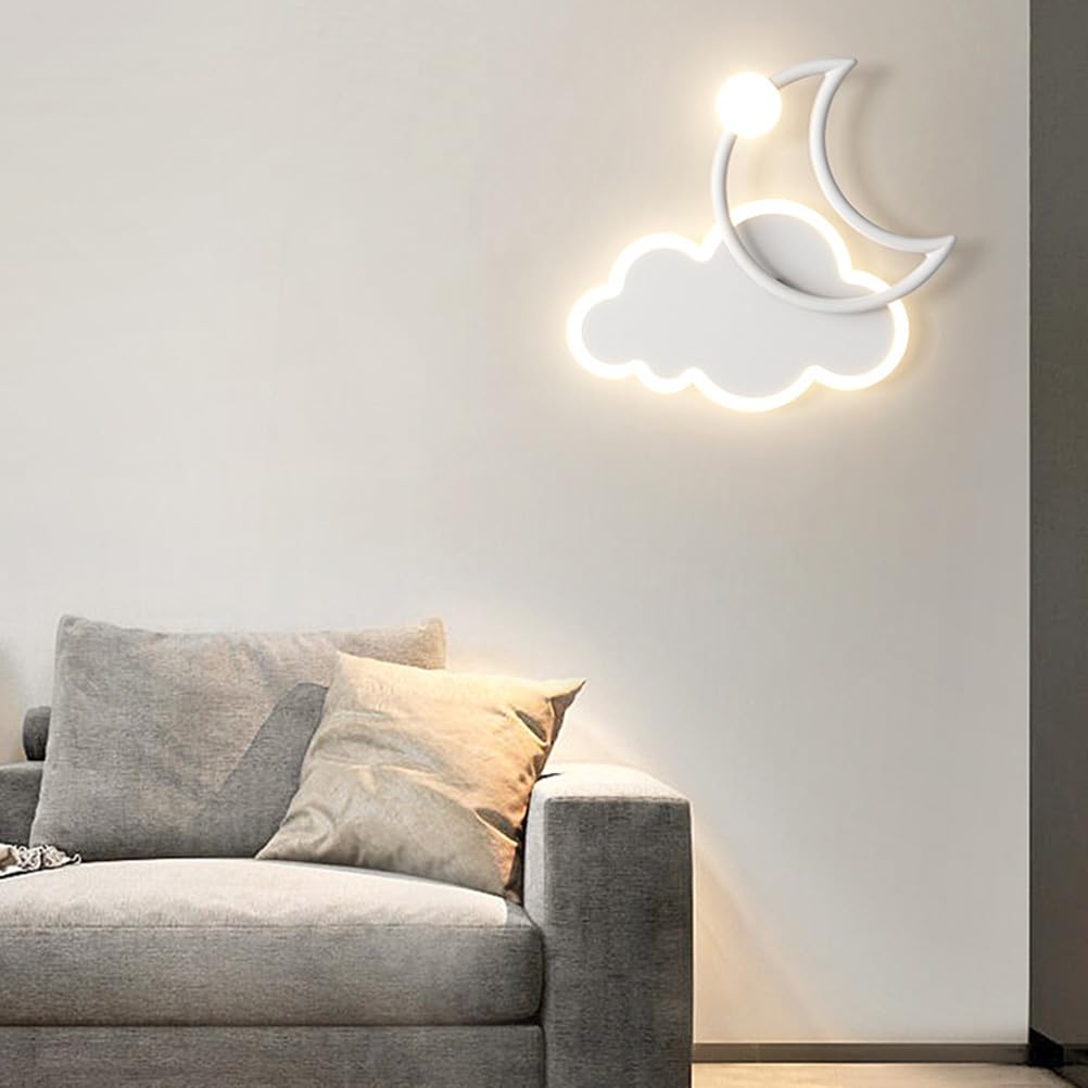 EaEa Kinderzimmer LED Wandleuchte 16W Mond Wolken Wandlampe 3 Farben Einstellbar 3000K/4000K/6000K Innen Cartoon Wandbeleuchtung Kinder Junge Mädchen Nachttischlampe für Schlafzimmer Wohnzimmer, Weiß