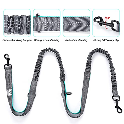 SHINE HAI Retractable Hands Free Dog Leash with Dual Bungees for Dogs, Adjustable Waist Belt Bag, Reflective Stitching Leash for Running Walking Hiking Jogging Biking (for 1 Dog)