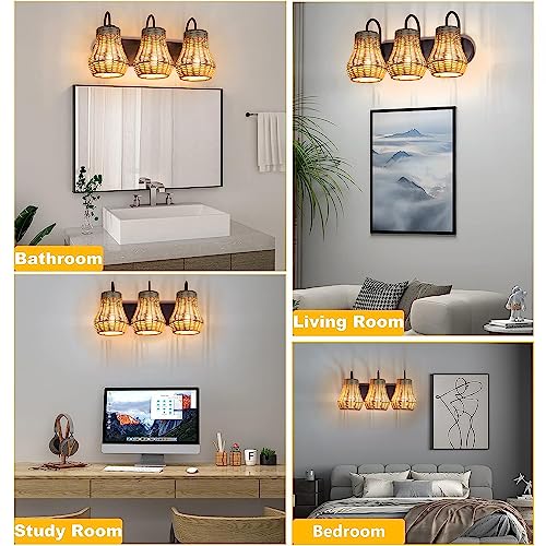 3-Pack Rattan Woven Lamp Shade,Natural Hand Crafted,Vintage by Osasy - Used condition - Image 8