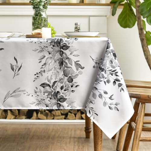 Image of Horaldaily Spring Tablecloth 60x140 Inch Rectangular, Eucalyptus Floral Grey Table Cover for Party Picnic Dinner Decor