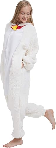 Vista 5 de DELEY Pijama de Halloween para mujeres y hombres, disfraz de animal para cosplay, ropa de dormir, mono de cabra blanca