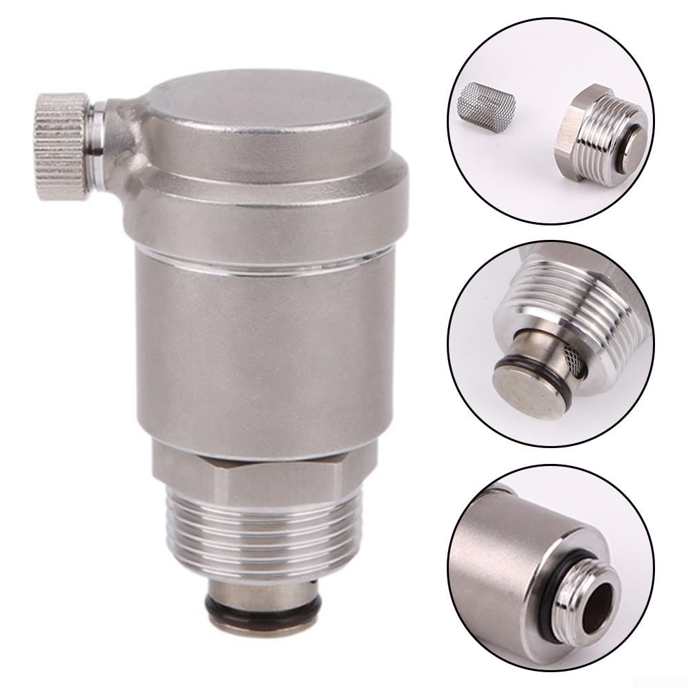 Yhenlovtt Valvola di sfiato dell'aria in acciaio inox – Sfiato idraulico automatico per la rimozione dell'aria intrappolata, filettatura DN15/DN20, compatta, 7 x 4,8 cm, durevole e a bassa