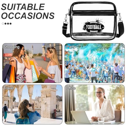 Football Ball Large Clear Stadium Bag Clear Mini Messenger Bags with 2 Compartments Crossbody Bag4
