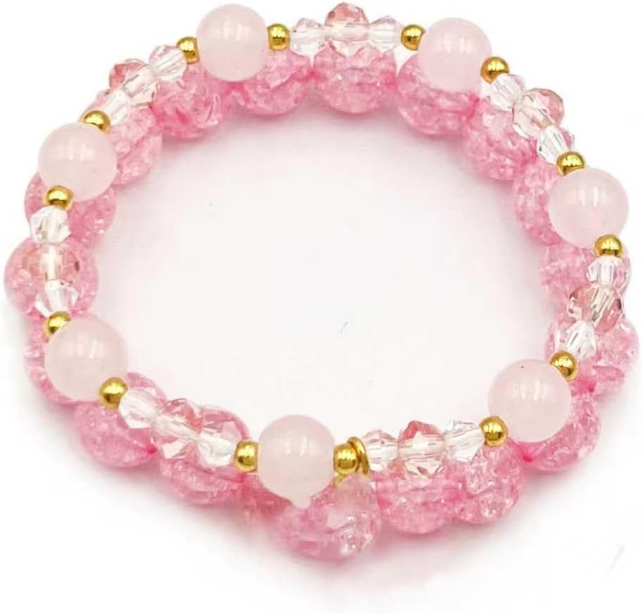 Cinnamoroll Crystal Beads Bracelet Set Cute Cartoon Elastic Pink Beaded Bracelets Jewelry Christmas Stocking Stuffers for Women Bff Friendship (B-Pink)