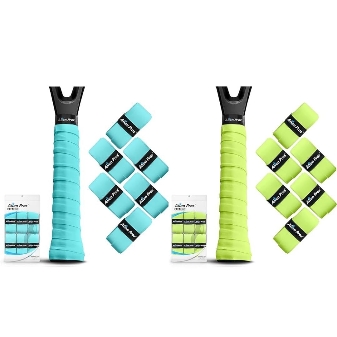 ALIEN PROS 12 Grips Mint & Neon Yellow New Model M-Tac Tennis Racket Grip Tape - Wrap Your Racquet for High Performance