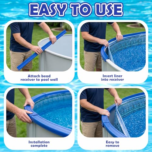 Innconee 50 Pcs 21 ft Bead Receiver Round Above Ground Pool Liners Blue Beaded Pool Liner Track 1.31 ft Each Section Replacement Bead Track for Round Above Ground Swimming Pools by Innconee - Used condition - Image 5