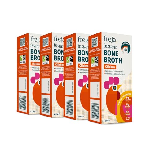 Freja - Freja Instant Chicken Bone Broth | Chicken | 100% Natural | Rich in Collagen, Protein & Amino Acids | Dairy & Gluten Free, 4 boxes (4 x 15g Sachets Per Box) - -13%