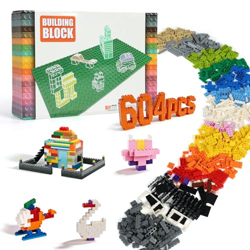 Lekebaby Classic 604 Pieces Building Bricks Kit Basic Brick Set for Kids Creative Play, Compatible with All Major Brands, Educational Toy for Boys Girls 6 Years Old and Up