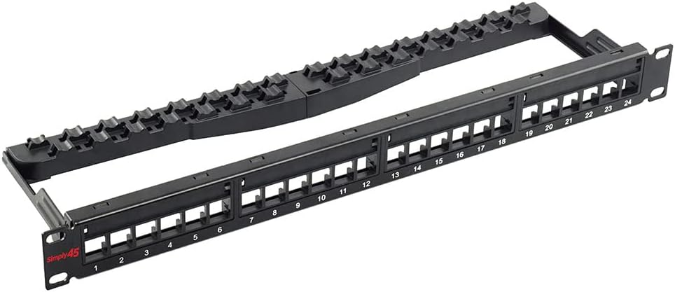 Simply45 24-Port Unloaded UTP Unshielded Keystone Patch Panel, Black, 1RU