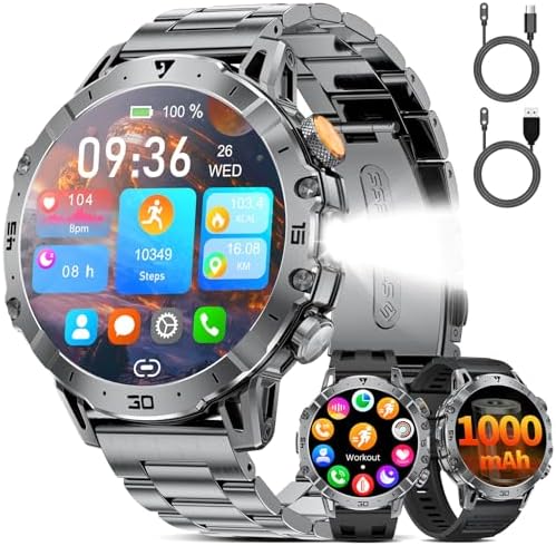 SUNKTA Montre Connectée Homme 1000 mAh Grande Batterie 1,7″ HD Bl...
