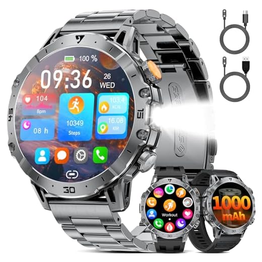 SUNKTA Montre Connectée Homme 1000 mAh Grande Batterie 1,7″ HD Bluetooth appels Smartwatch Homme pour iOS Android Lampe LED,Surveillance de la santé,Moniteur de Sommeil,3 Bracelets,2 chargeurs,Noir