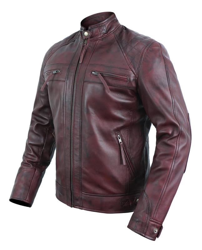 LP-FACON Mens Genuine Soft Leather Jacket - Distressed Motorcycle Jacket Men - Vintage Quilted Fashion Leather Jacket3