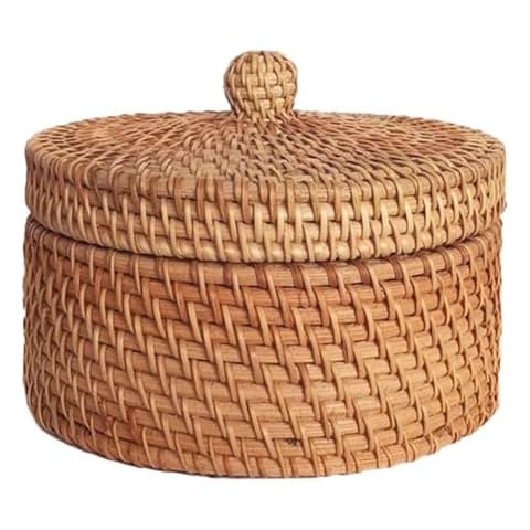 KODENG 1PCS Small Hat With Lid Storage Box Rattan Woven Storage Box Hand Woven Needle And Thread Home Grocery Small Item Storage Basket Cover