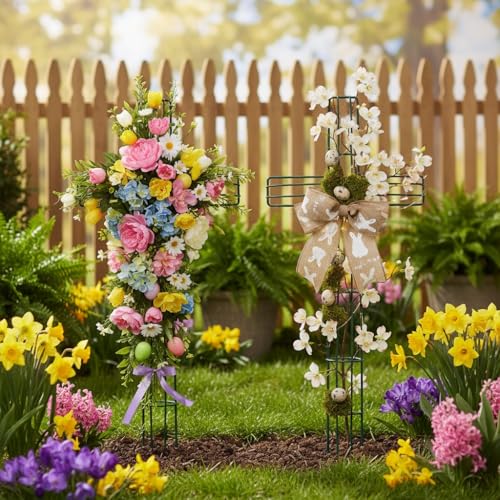 DOITOOL 4 Pack Cross Wreath Frame 15.7 Inch, Metal Wire Forms for Crafts, Green Floral Wreath Making Supplies for Easter Religious Front Door Wall Decoration by DOITOOL - Image 2