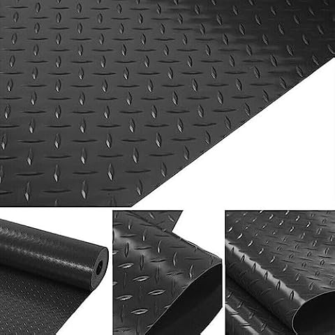 uyoyous Garage Floor Mats for Under Car 16.4Ft x 3.3 Ft Diamond Plate Rubber Mat Heavy Duty Commercial Flooring Rubber Mat Roll with Non-Slip Pattern for Garage, Black Cover