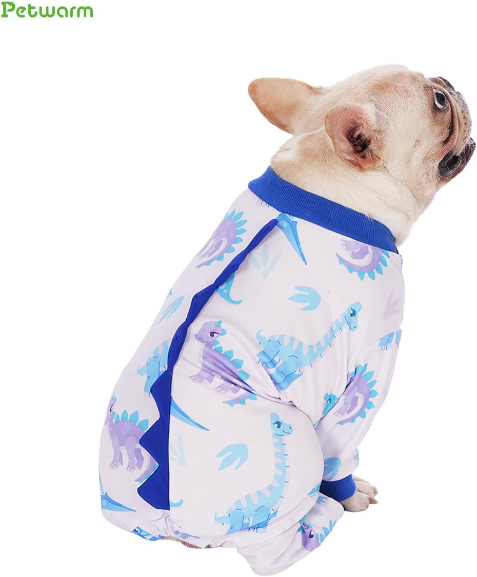 PetWarm Dog Pajamas, Dog Dinosaur Pajamas, All-Season Wear for Home Walks and Travel, Helps Contain Loose Hair on Furniture and Seats, Easy Wear for Nap Time on Sofa or Bed, Dinosaur Print, Pink, XL