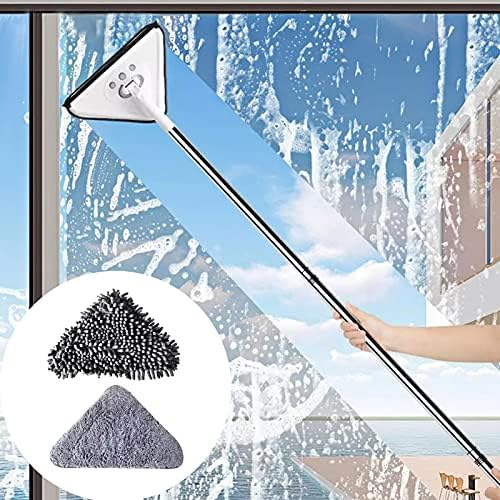 Adjustable Triangle Cleaning Mop Telescopic Glass Cleaning Mop Microfiber Multifunctional Rotatable Mop with 2 Mop Head to Clean Glass, Floor, Wall, Furniture, Ceiling