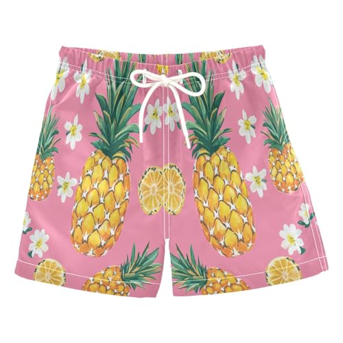 Jucciaco Boys Beach Board Shorts Pineapple Fruit Flower Swim Trunk Teen Swimwear