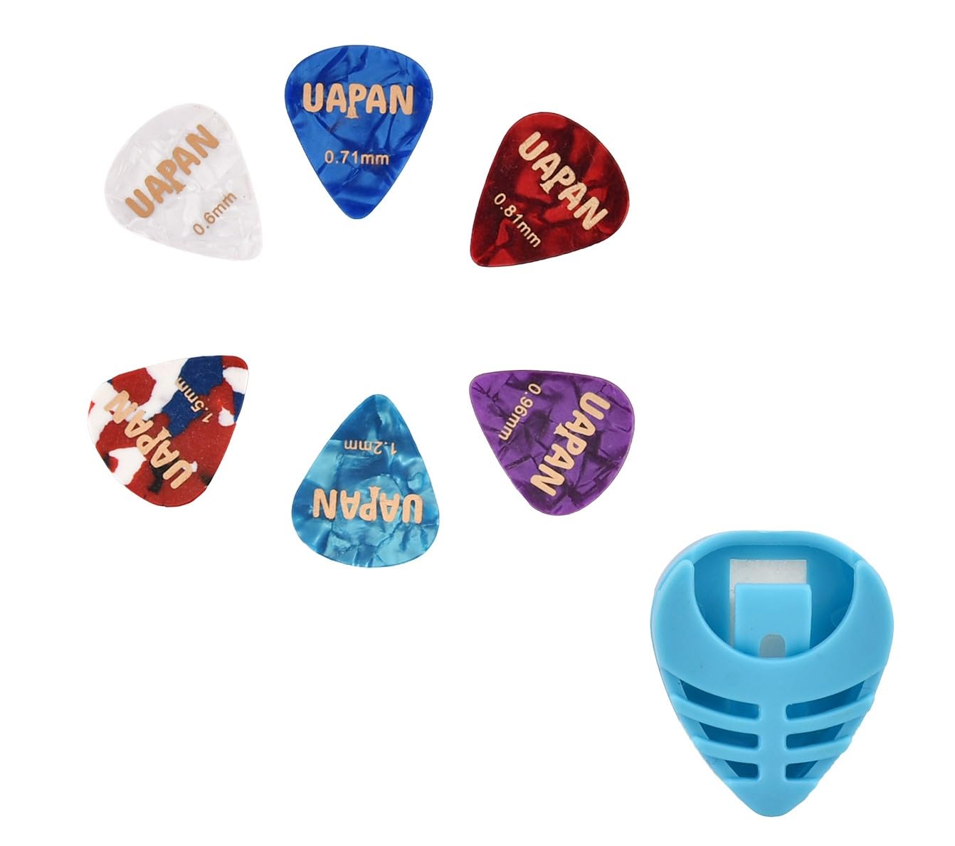 UAPAN Plettri per chitarra in celluloide, 6 pezzi e 1 supporto multicolore, set di plettri per accessori per chitarra (6 plettri per accessori per chitarra)