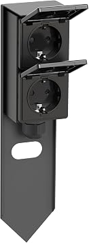 PIWI Garden Socket Column with Ground Spike for Outdoor Use IP44 2-Way Stainless Steel Plastic Anthracite Square 30 cm Outdoor Socket Garden Socket Socket Tower Outdoor Socket