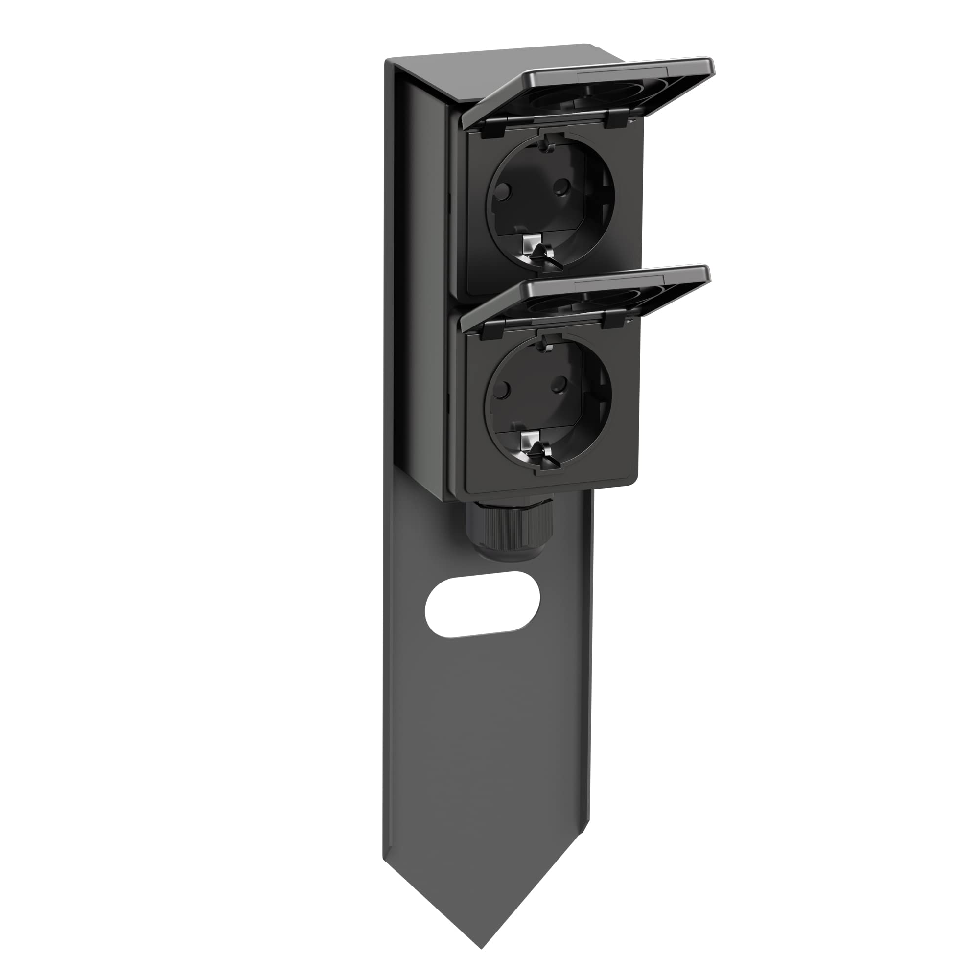 ledscom.de Colonnina con 3 prese da giardino PIWI con picchetto da terra per esterni, IP44, a 2 prese, acciaio inossidabile, antracite, squadrata, 30 cm