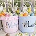 INDERO Personalized Easter Baskets—Custom Embroidered Name Gingham Easter Gift Basket for Kids Durable Easter Egg Hunt Buckets—Customizable Easter Gifts for Boys & Girls（Blue/pink）