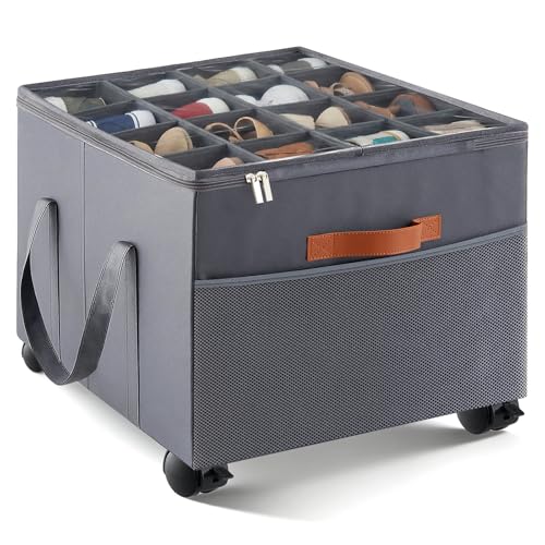 AceOrbit Large Rolling Shoe Organizer 360 Degree Wheeled Fits up to 16 Pairs, Storage Box with Brake and Clear Dust Cover, Adjustable Dividers, Protects Shoes from Dust and Moisture