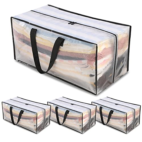 Rihim Moving Bags 90L - 4 Clear Heavy Duty Extra Large Storage Bags For Clothes - Packing Bags With Backpack Straps Strong Handles Zippers - College Travelling Christmas Storage Moving Totes #TOP17