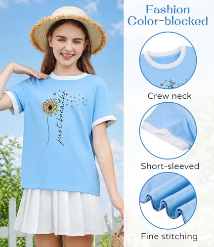Kids4ever Girls Dandelion Shirts Light Blue Graphic Tee T-Shirts Size11-12Y — view 5