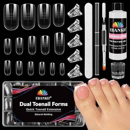 EBANKU Poly Gel Toenail Kit, Toe Dual Nail Forms Reusable Poly Gel Nail Kit for Toe Nail Extension Gel Press on Toe Nail Tips Poly Gel Toenail Forms for Women Pedicure Tools, 120PCS, 12 Sizes