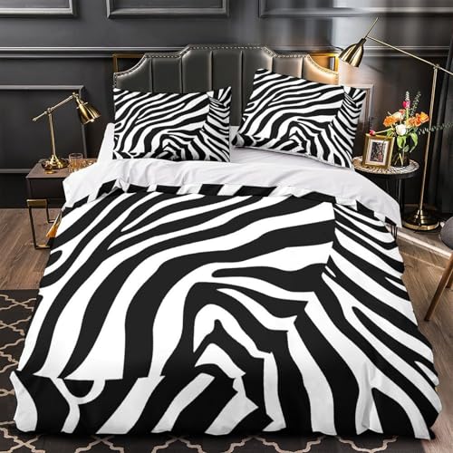 Housse de couette zèbre 135x200 cm avec parure de lit microfibre