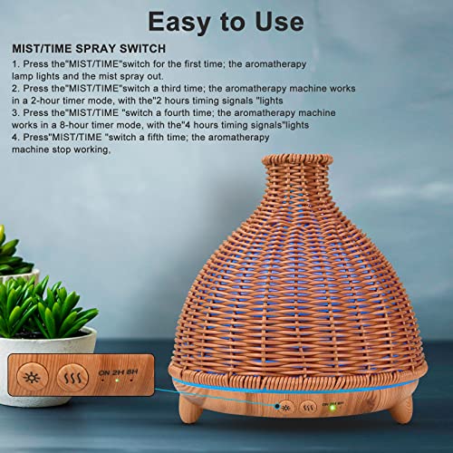 Jiyuerltd 500Ml Oil Diffuser, Premium Retro Rattan, Ultrasonic Aromatherapy Fragrant Oil Humidifier, Vaporizer #TOP3