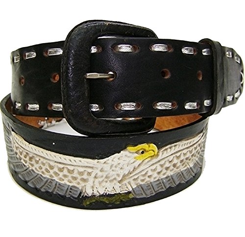 Modestone Western Hand Painted Embossed Leather Belt Eagle Braid 30 Black