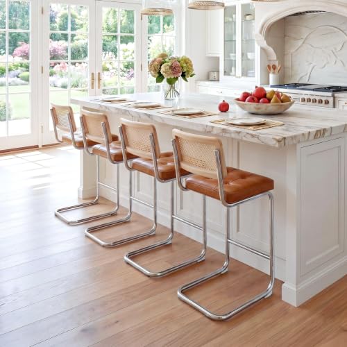 Image of Zesthouse Natural Rattan Bar Stools Set of 2, Modern Boho Bar Height Stools