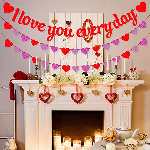 Image of FestikoValentines Day Banner,Valentines Day Decorations,I Love You Everyday Banner,Heart Garland Banner,Engagement,Wedding Anniversary Banner Decorations (Red)