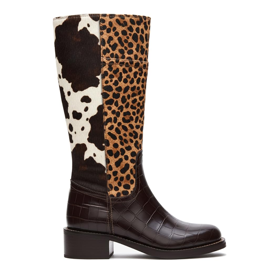 SO SIMPOK Knee High Boots Round Toe Low Chunky Block Heel Wide Calf Boots for Women Pull On