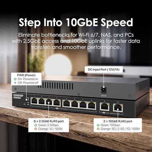 Image of QNAP QSW-L2110-10T-US 10-Port Multi-Gigabit Network Switch | Lite-Managed, 2 x 10GbE Base-T Ports, 8 x 2.5GbE (RJ45) Ports, Light-Managed Ethernet Switch, For Home & SMB Network