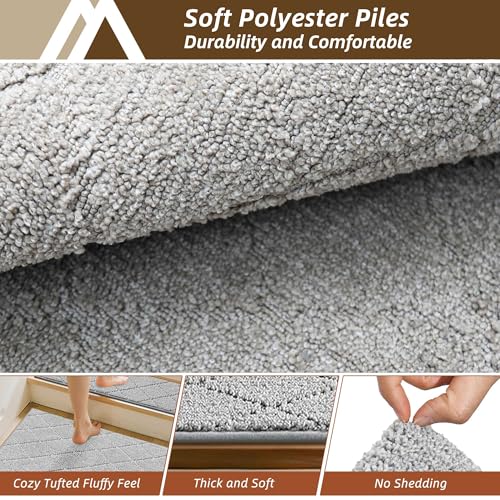 Image of COSY HOMEER Edging Stair Treads Non-Slip Corner Indoor Stair Runners for Wooden Steps,Landing Slip Resistant Stair Rugs Mat for Kids and Dogs,100% Polyester TPE Backing,Grey,30x30 inch